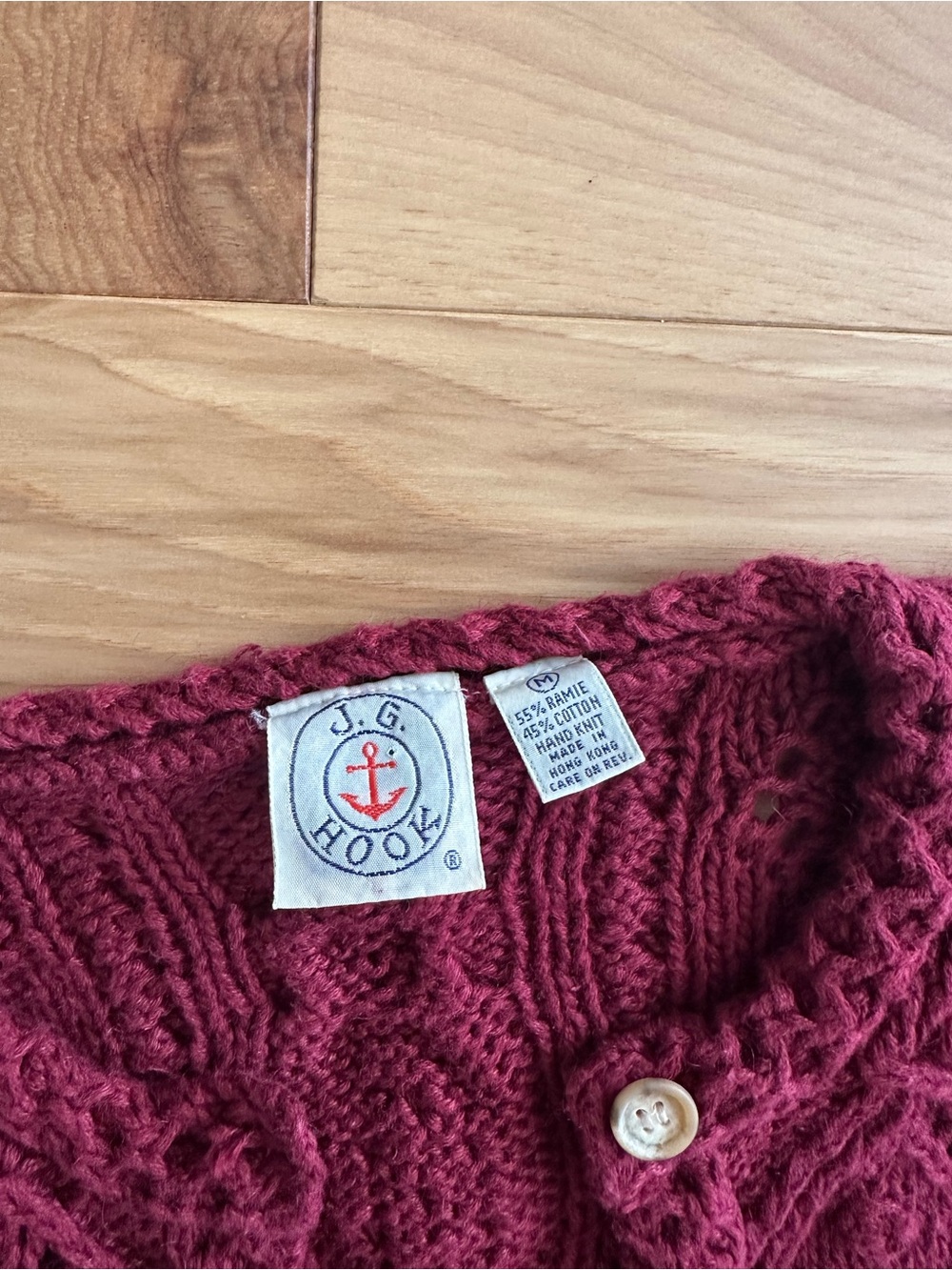 Vintage J.G.Hook Cardigan Sweater- Burgundy Popcorn Knit - Small - Picture 2 of 4